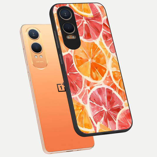 Orange Fruits Pattern phone case For Oneplus Nord CE4 Lite showing premium glass back cover with detailed artwork