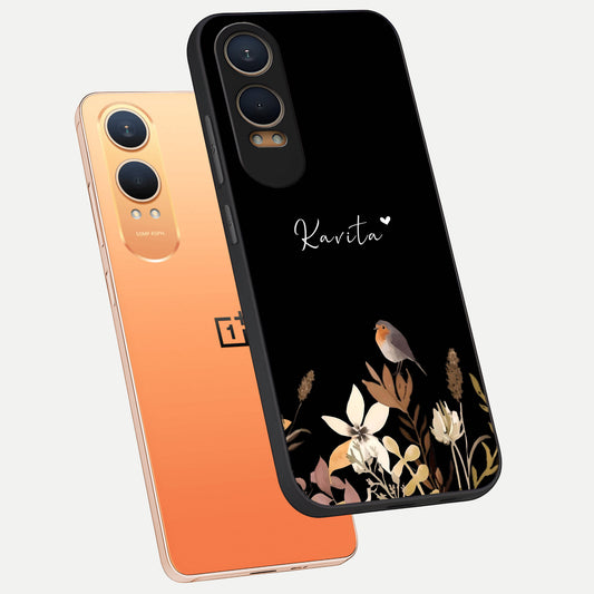 Quiet Garden Tune Custom Name phone case For Oneplus Nord CE4 Lite showing premium glass back cover with detailed artwork