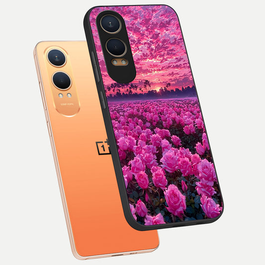 Rose Sunset Valley phone case For Oneplus Nord CE4 Lite showing premium glass back cover with detailed artwork