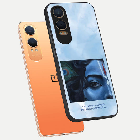 Spiritual Krishna phone case For Oneplus Nord CE4 Lite showing premium glass back cover with detailed artwork