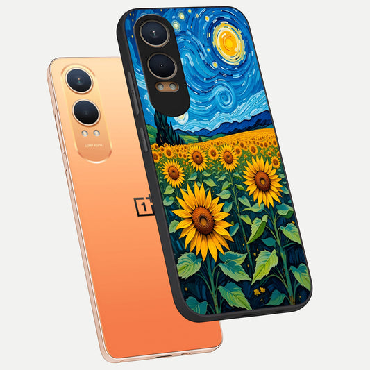 Starry Sunflower Dreams phone case For Oneplus Nord CE4 Lite showing premium glass back cover with detailed artwork