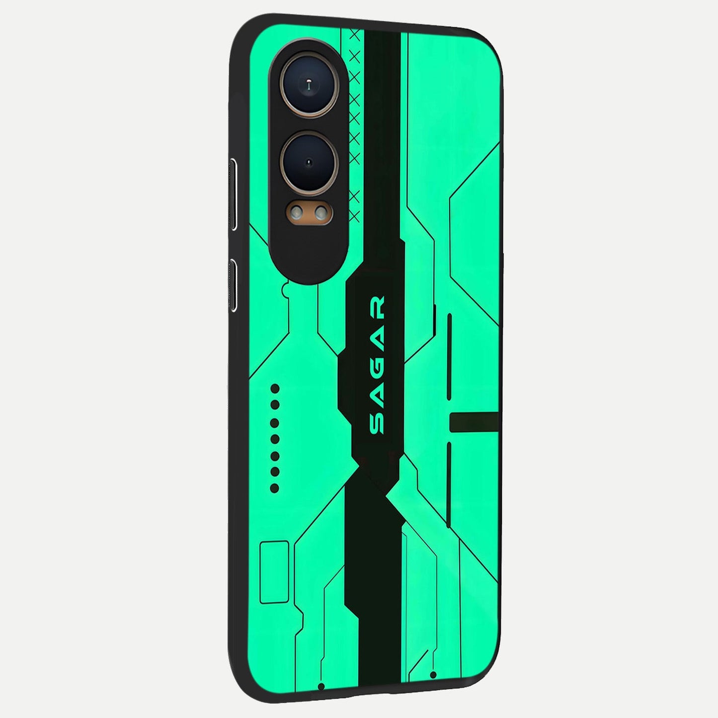 Aqua Tech CYBERPUNK Custom Name back cover For Oneplus Nord CE4 Lite slim fit glass case with vibrant aesthetic design