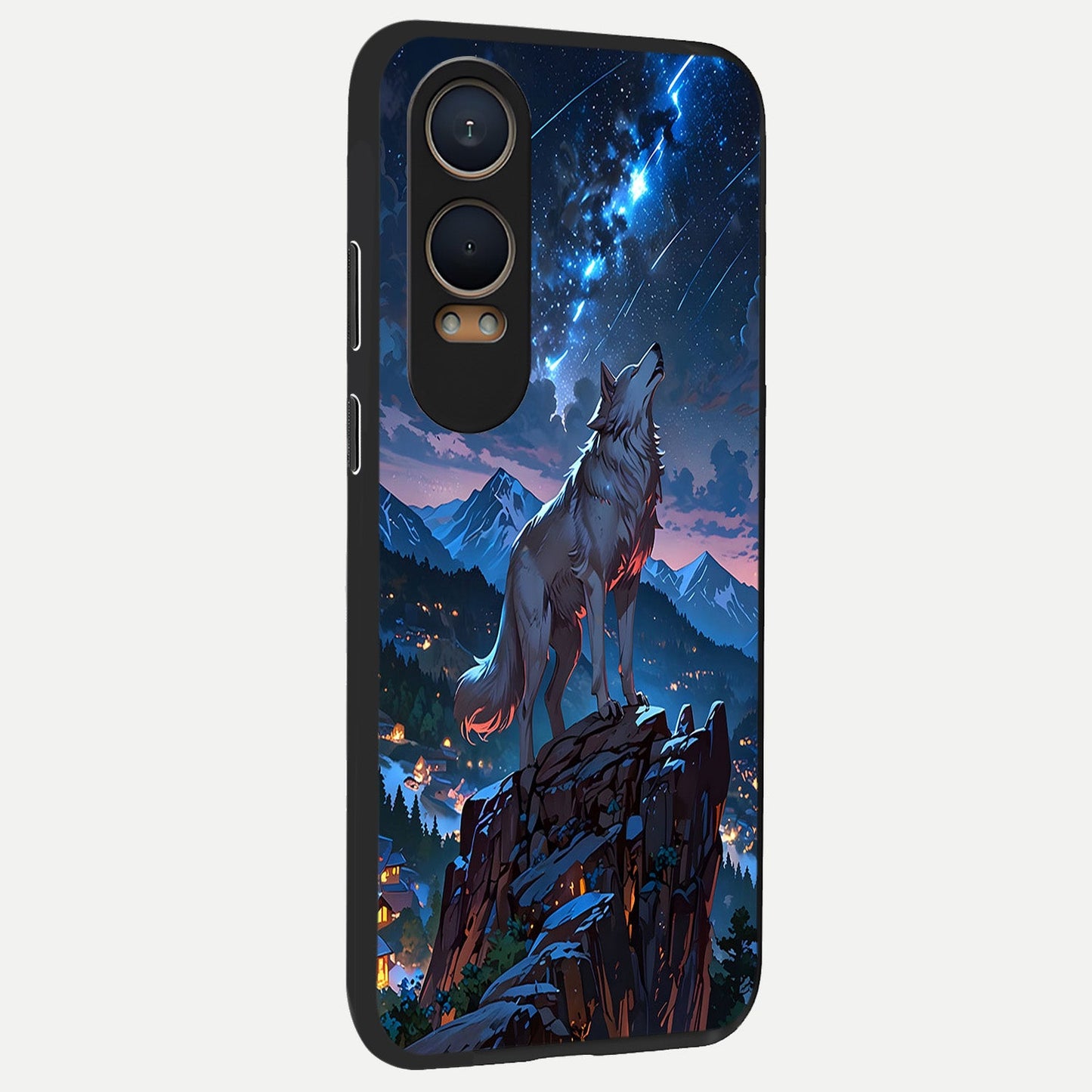 Celestial Wolf Howl back cover For Oneplus Nord CE4 Lite slim fit glass case with vibrant aesthetic design