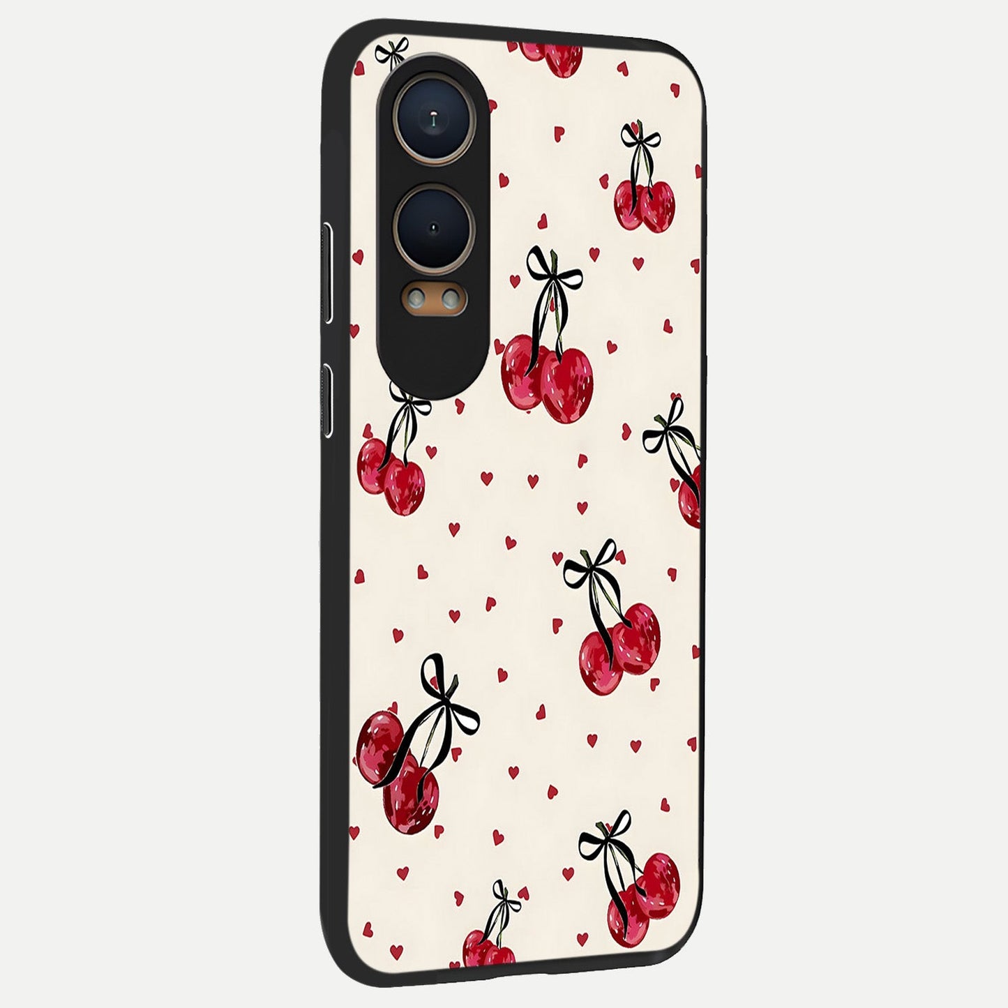 Cherry Heart Bow back cover For Oneplus Nord CE4 Lite slim fit glass case with vibrant aesthetic design