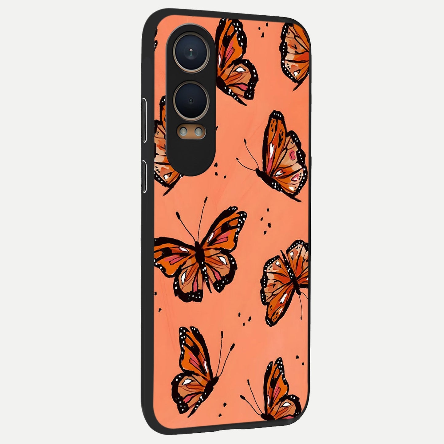 Coral Wing Butterfly back cover For Oneplus Nord CE4 Lite slim fit glass case with vibrant aesthetic design