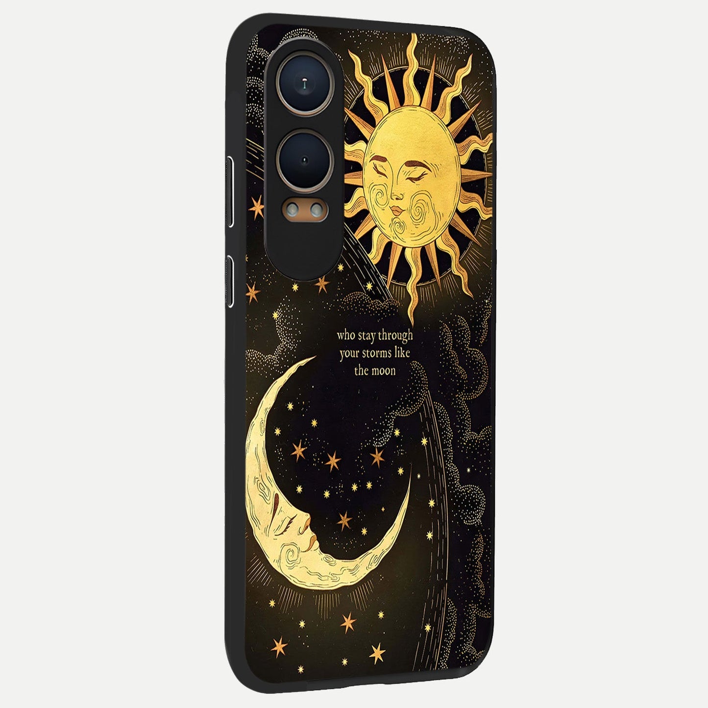 Golden Lunar Love back cover For Oneplus Nord CE4 Lite slim fit glass case with vibrant aesthetic design
