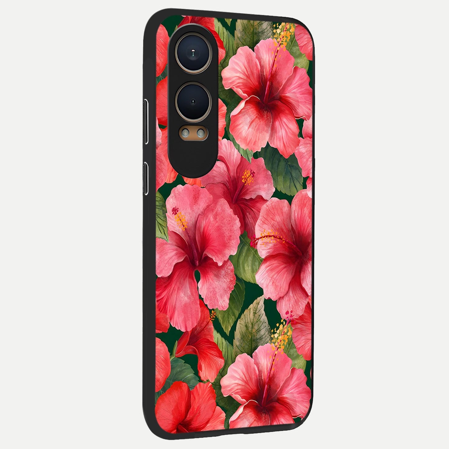 Hibiscus Pattern back cover For Oneplus Nord CE4 Lite slim fit glass case with vibrant aesthetic design