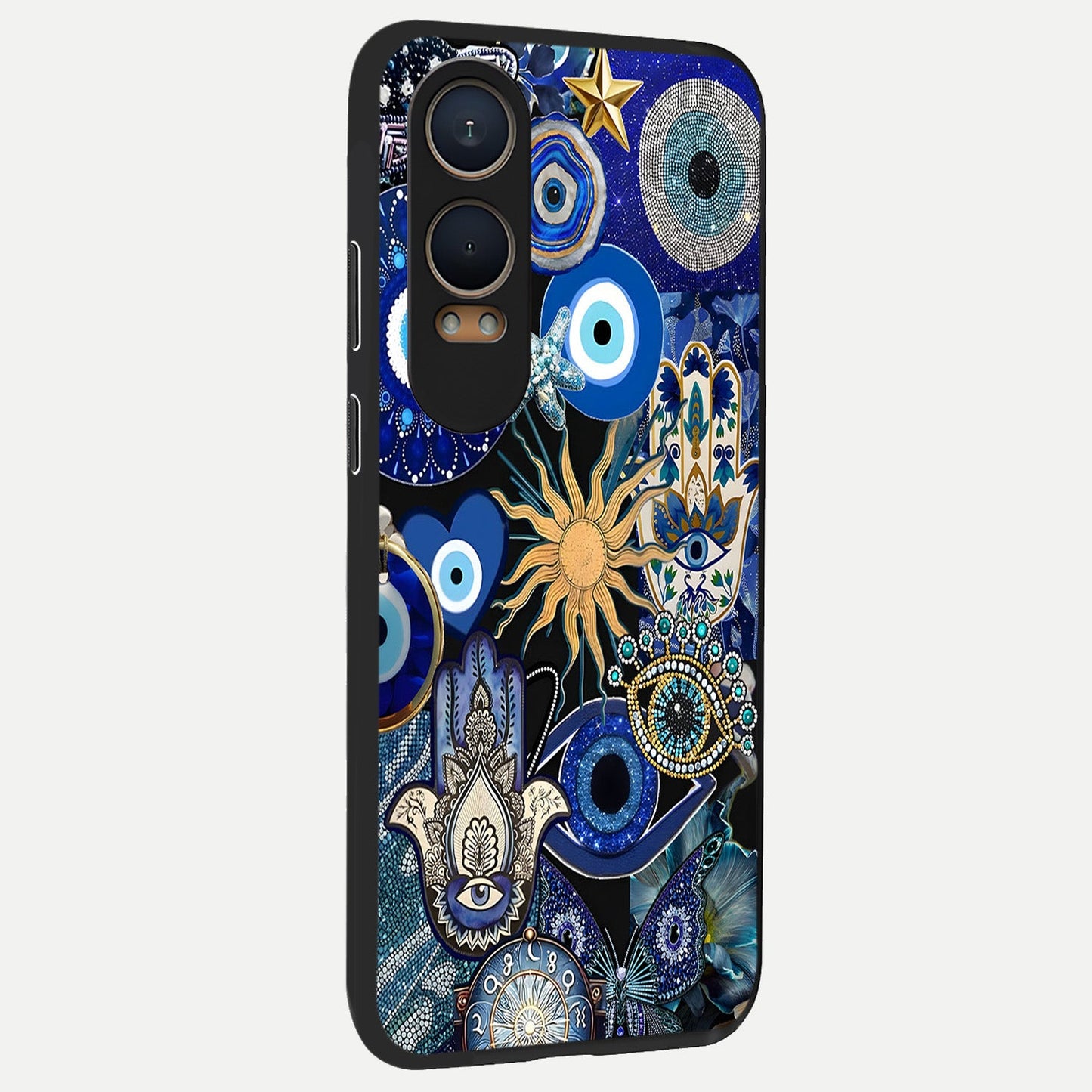 Mystic Blue Evil Eye back cover For Oneplus Nord CE4 Lite slim fit glass case with vibrant aesthetic design