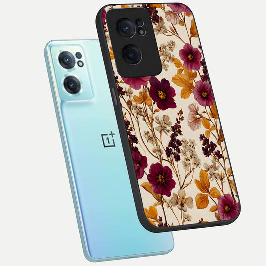 Autumn Wine Bloom phone case For Oneplus Nord CE2 showing premium glass back cover with detailed artwork