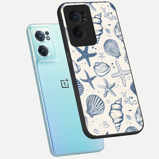 Blue Ocean Outline phone case For Oneplus Nord CE2 showing premium glass back cover with detailed artwork