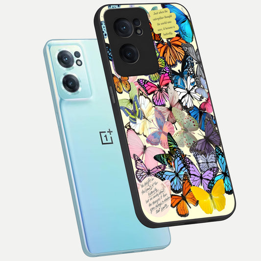 Butterflies Petal Dream phone case For Oneplus Nord CE2 showing premium glass back cover with detailed artwork