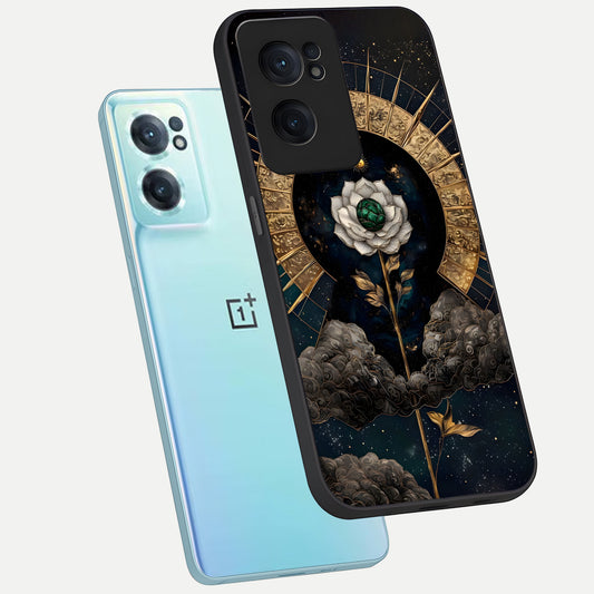 Celestial Lotus Morang phone case For Oneplus Nord CE2 showing premium glass back cover with detailed artwork
