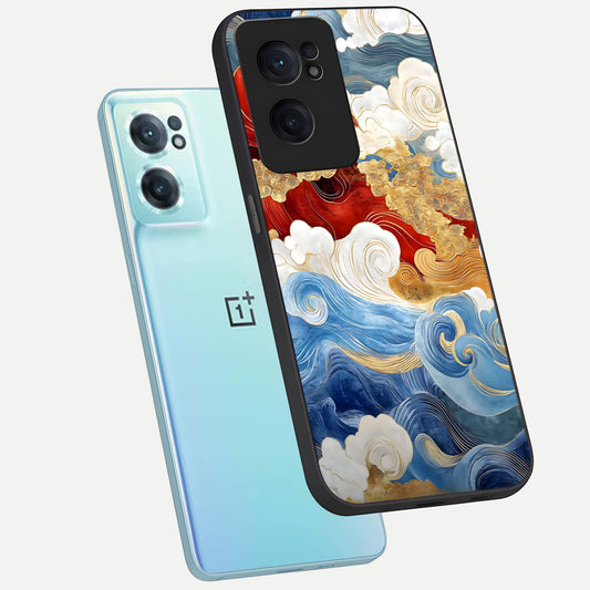 Colored Waves phone case For Oneplus Nord CE2 showing premium glass back cover with detailed artwork