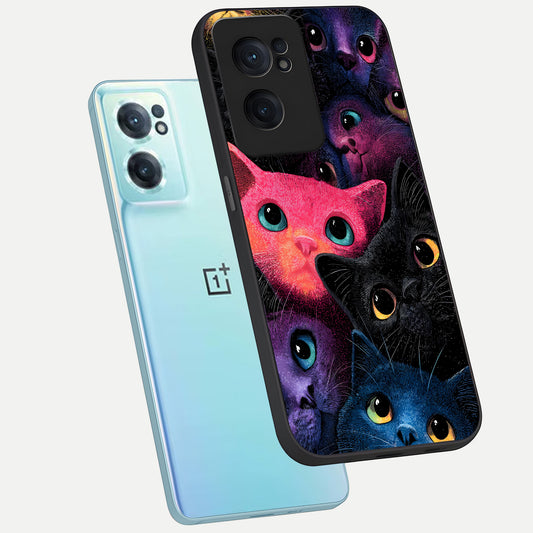 Cosmic Cats Dreams phone case For Oneplus Nord CE2 showing premium glass back cover with detailed artwork