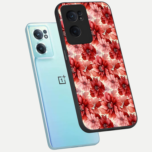 Crimson Love Petals phone case For Oneplus Nord CE2 showing premium glass back cover with detailed artwork