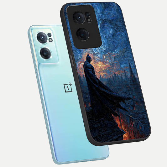 Dark Knight Dusk phone case For Oneplus Nord CE2 showing premium glass back cover with detailed artwork