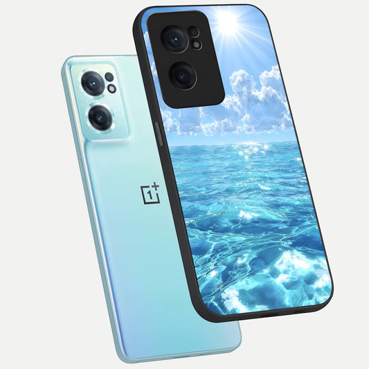 Endless Ocean Horizon phone case For Oneplus Nord CE2 showing premium glass back cover with detailed artwork