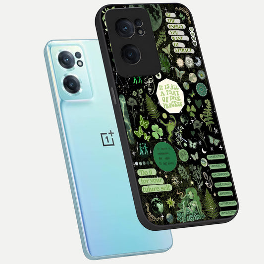 Green Mandala Pattern phone case For Oneplus Nord CE2 showing premium glass back cover with detailed artwork