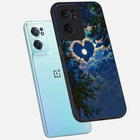 Heart With Moon Sky phone case For Oneplus Nord CE2 showing premium glass back cover with detailed artwork