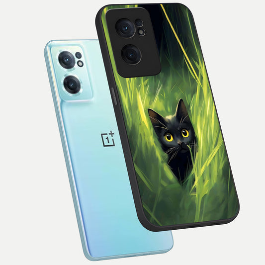 Hidden Cat Whisper phone case For Oneplus Nord CE2 showing premium glass back cover with detailed artwork