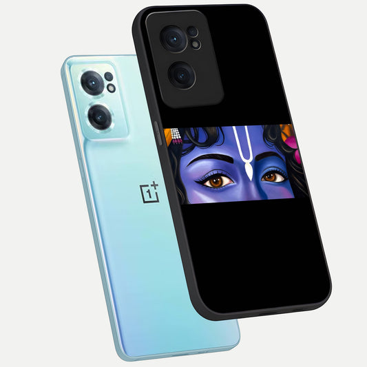 Krishna Eye phone case For Oneplus Nord CE2 showing premium glass back cover with detailed artwork