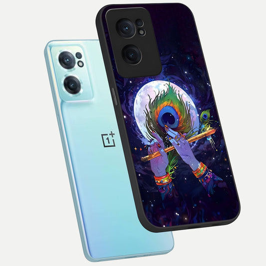 Krishna Hands Art phone case For Oneplus Nord CE2 showing premium glass back cover with detailed artwork