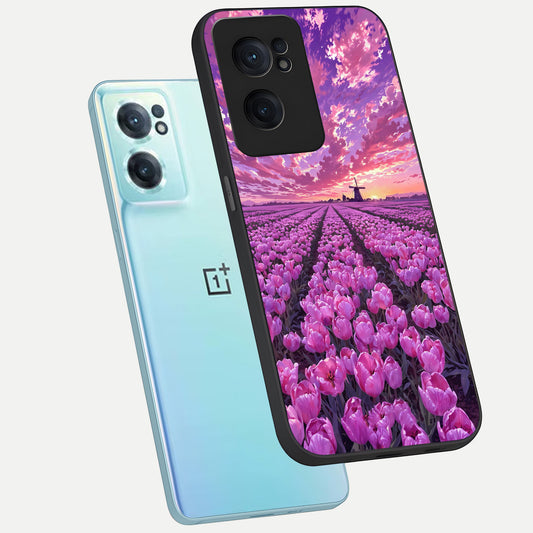 Lavender Dream Skies phone case For Oneplus Nord CE2 showing premium glass back cover with detailed artwork