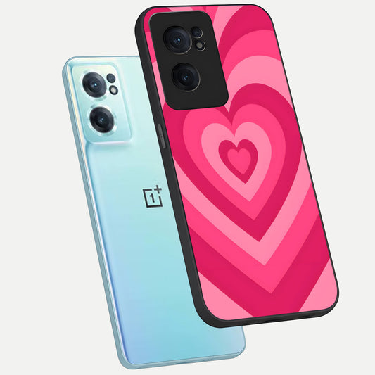 Layered Love Hearts phone case For Oneplus Nord CE2 showing premium glass back cover with detailed artwork