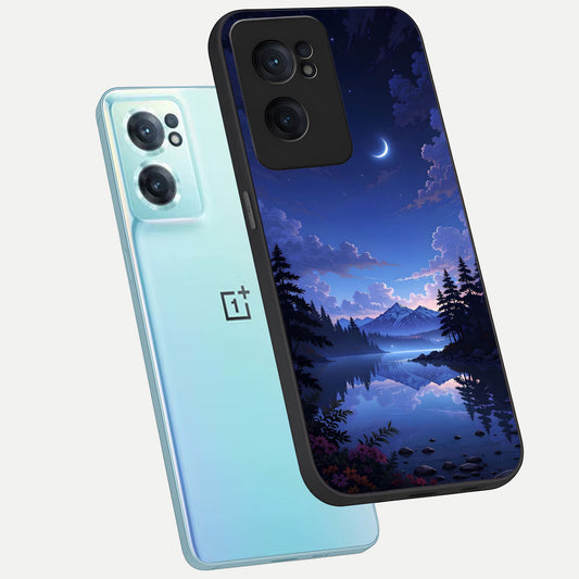 Midnight Lake Peace phone case For Oneplus Nord CE2 showing premium glass back cover with detailed artwork
