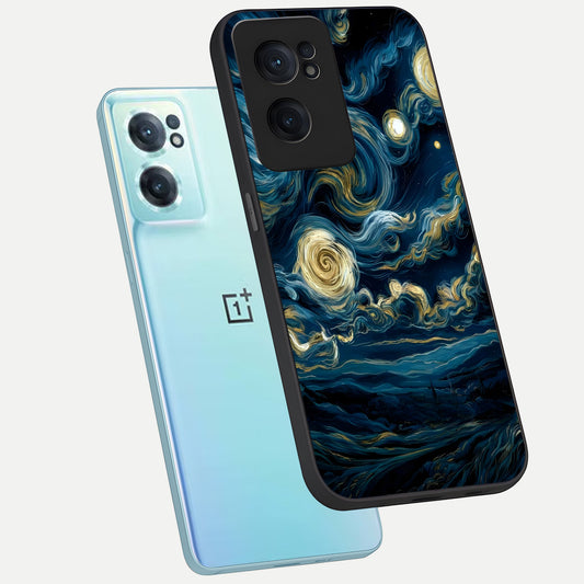 Midnight Sky Whirl phone case For Oneplus Nord CE2 showing premium glass back cover with detailed artwork