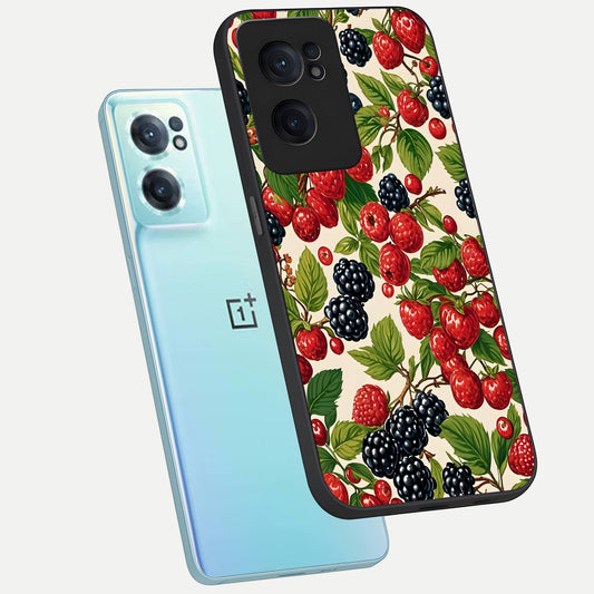 Mixed Berry Collage phone case For Oneplus Nord CE2 showing premium glass back cover with detailed artwork