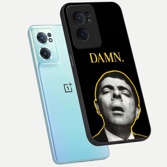 Mr Bean Damn phone case For Oneplus Nord CE2 showing premium glass back cover with detailed artwork