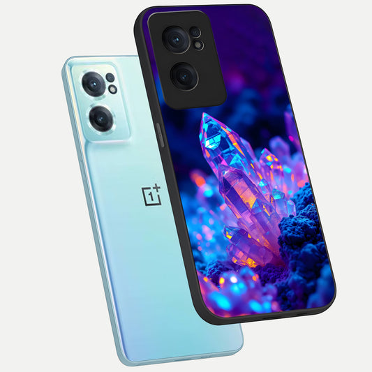 Neon Aura Shards phone case For Oneplus Nord CE2 showing premium glass back cover with detailed artwork