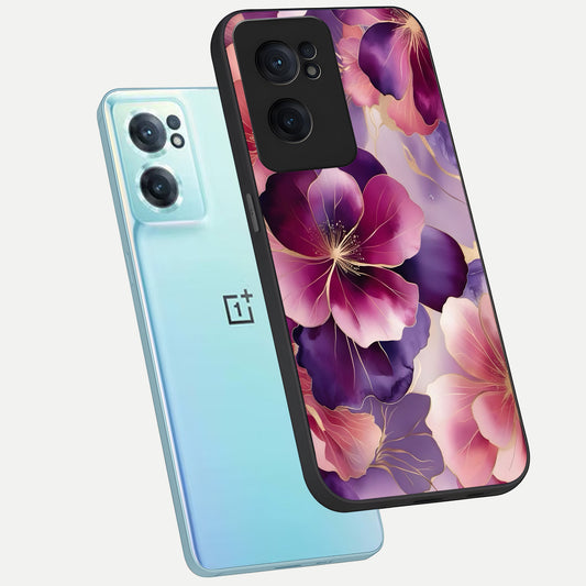 Pink Bouquet Florals phone case For Oneplus Nord CE2 showing premium glass back cover with detailed artwork