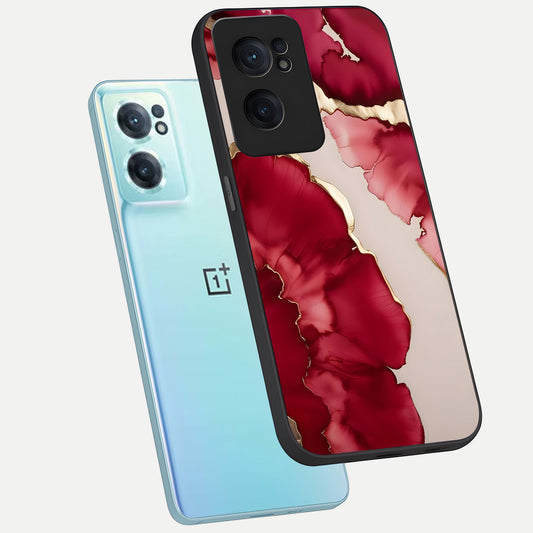 Pink And White Marble phone case For Oneplus Nord CE2 showing premium glass back cover with detailed artwork
