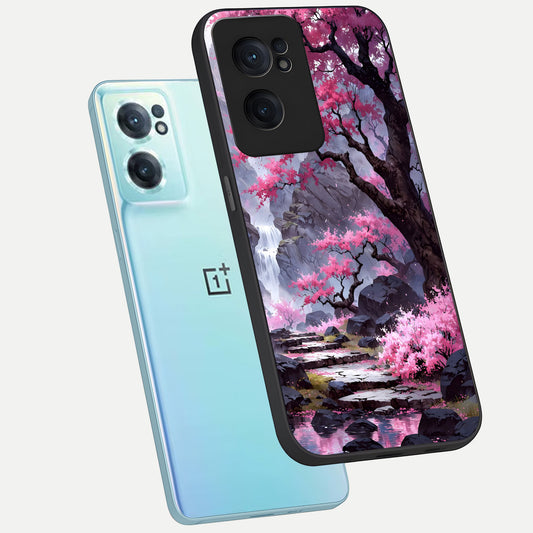 Pink Sunflower Glow phone case For Oneplus Nord CE2 showing premium glass back cover with detailed artwork