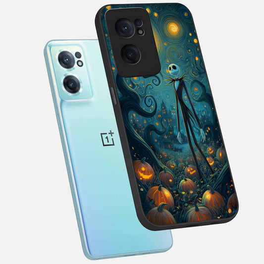 Pumpkin Moonlight Tale phone case For Oneplus Nord CE2 showing premium glass back cover with detailed artwork