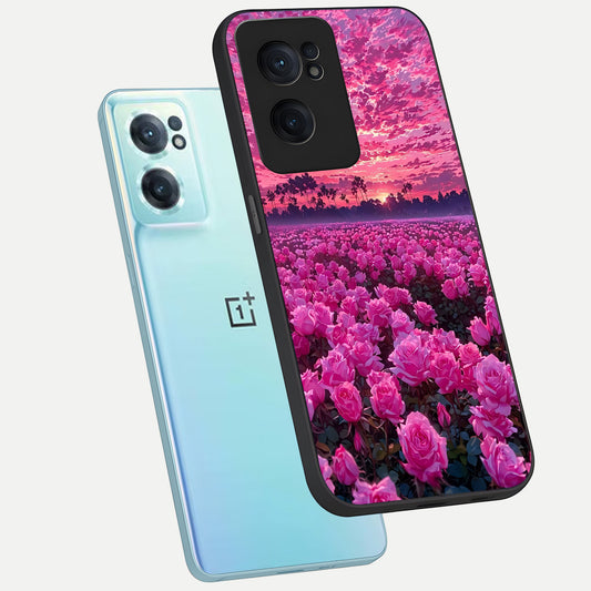 Rose Sunset Valley phone case For Oneplus Nord CE2 showing premium glass back cover with detailed artwork