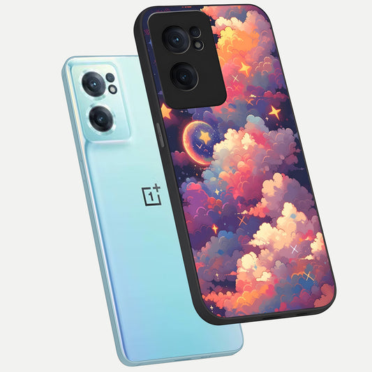 Starlit Dream Clouds phone case For Oneplus Nord CE2 showing premium glass back cover with detailed artwork