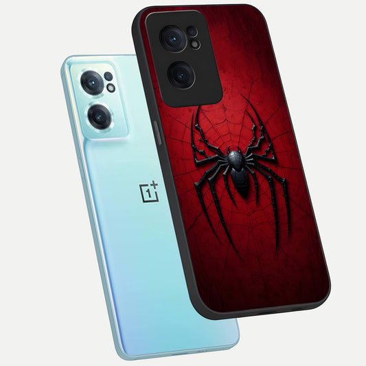 Superhero Web Emblem phone case For Oneplus Nord CE2 showing premium glass back cover with detailed artwork