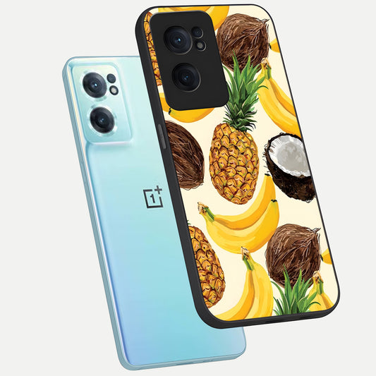 Tropical Fruit Mood phone case For Oneplus Nord CE2 showing premium glass back cover with detailed artwork