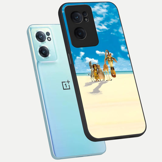 Tropical Fun Squad phone case For Oneplus Nord CE2 showing premium glass back cover with detailed artwork