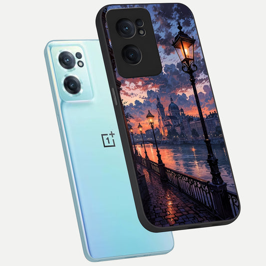 Twilight River Lights phone case For Oneplus Nord CE2 showing premium glass back cover with detailed artwork