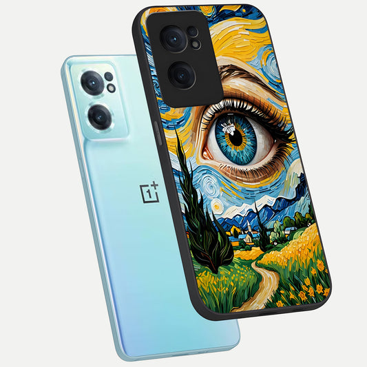 Van Gogh Eye phone case For Oneplus Nord CE2 showing premium glass back cover with detailed artwork
