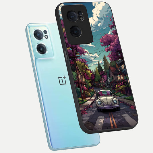Vintage Street Drive phone case For Oneplus Nord CE2 showing premium glass back cover with detailed artwork