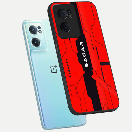 Voltage Rise CYBERPUNK Custom Name phone case For Oneplus Nord CE2 showing premium custom name glass back cover