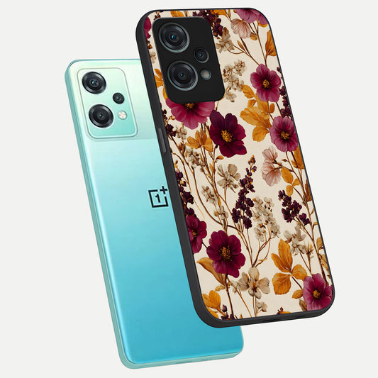 Autumn Wine Bloom phone case For Oneplus Nord CE2 Lite showing premium glass back cover with detailed artwork