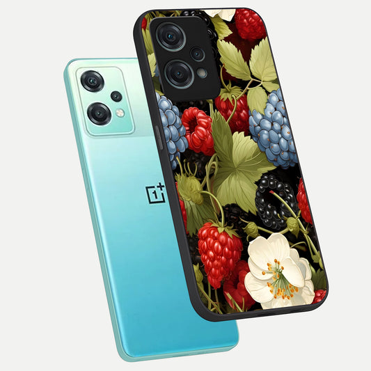 Berry Bloom Charm phone case For Oneplus Nord CE2 Lite showing premium glass back cover with detailed artwork