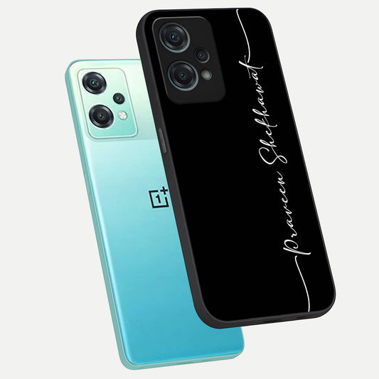 Black Tune Custom Name phone case For Oneplus Nord CE2 Lite showing premium glass back cover with detailed artwork