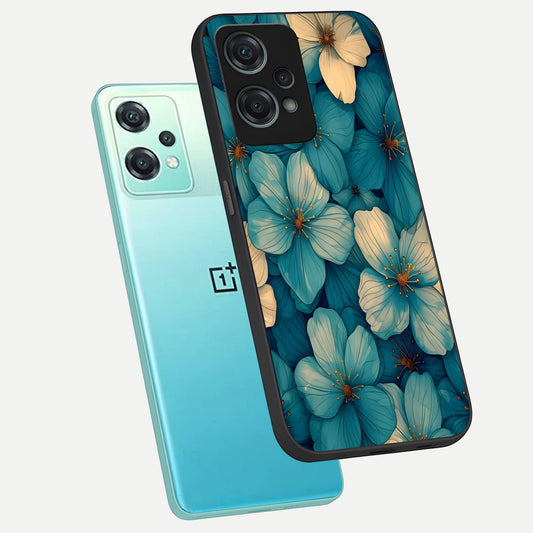 Blue Shade Floral phone case For Oneplus Nord CE2 Lite showing premium glass back cover with detailed artwork